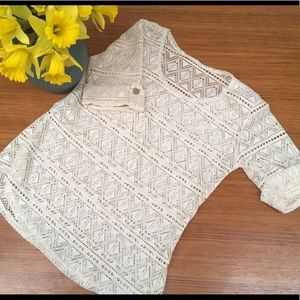 Last Call Tonight! Lace Tee with Roll Sleeves